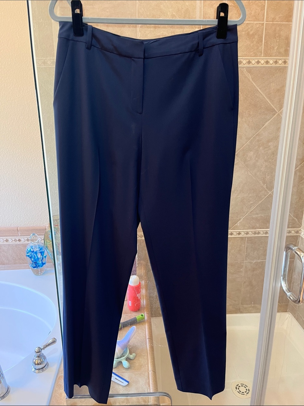 St. John Navy Tailored Straight-Leg Trousers